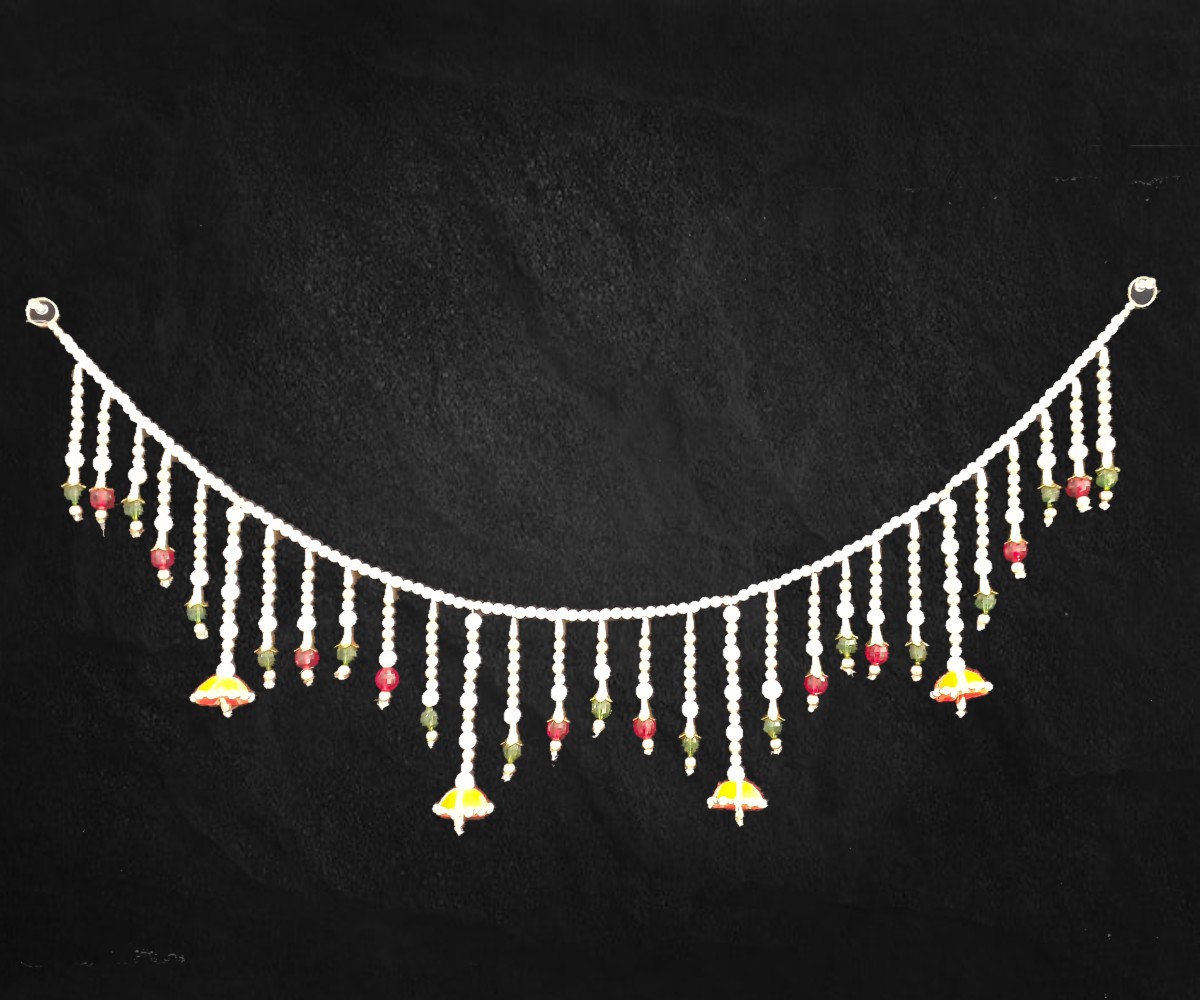 LoveArts Handmade Elegant Bandhanwar With Golden Beads,Red Crystal And White Pearls